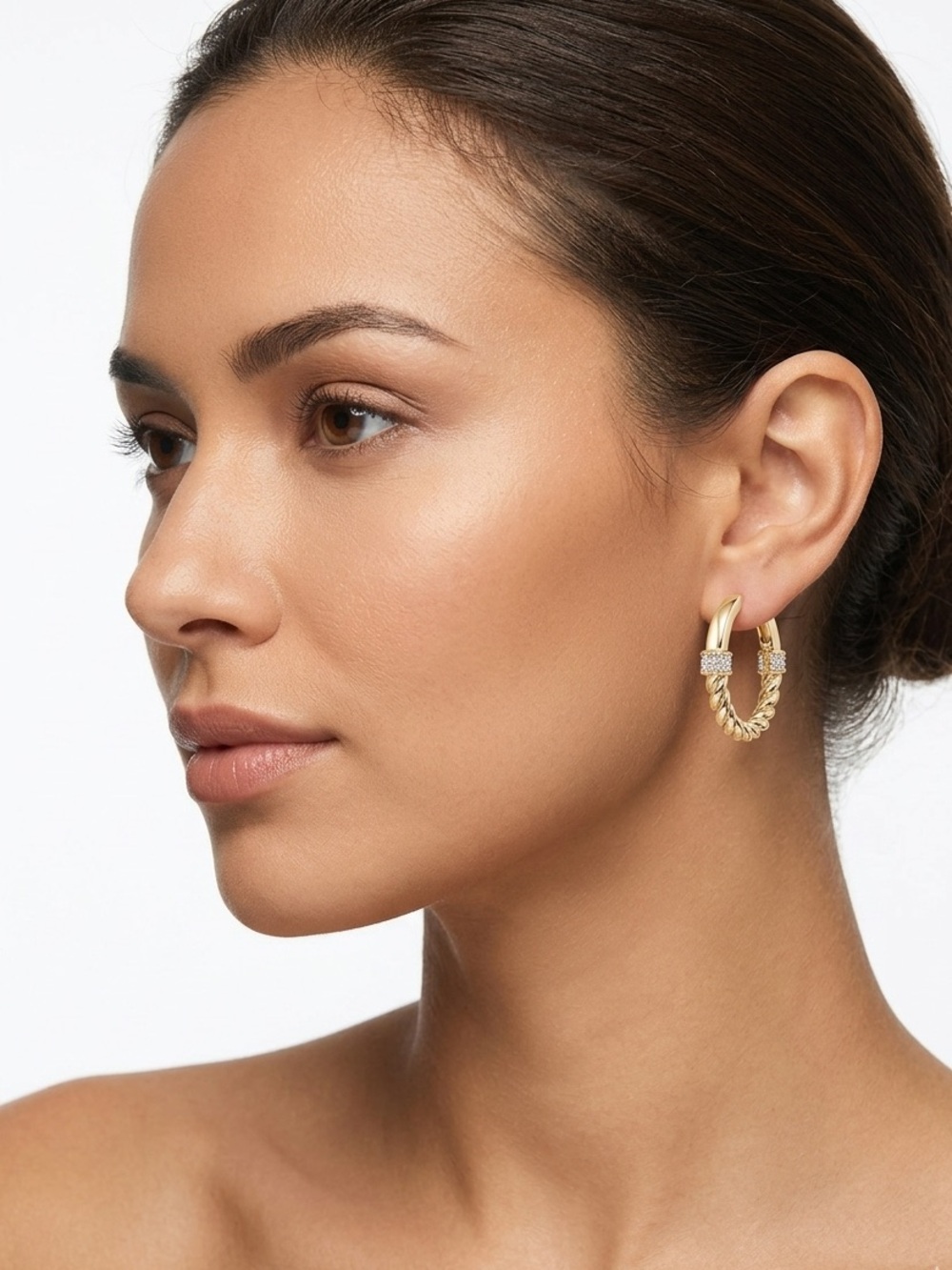 Gold Filled NEW Braided Hoop Earrings with Pavé Accents with Box